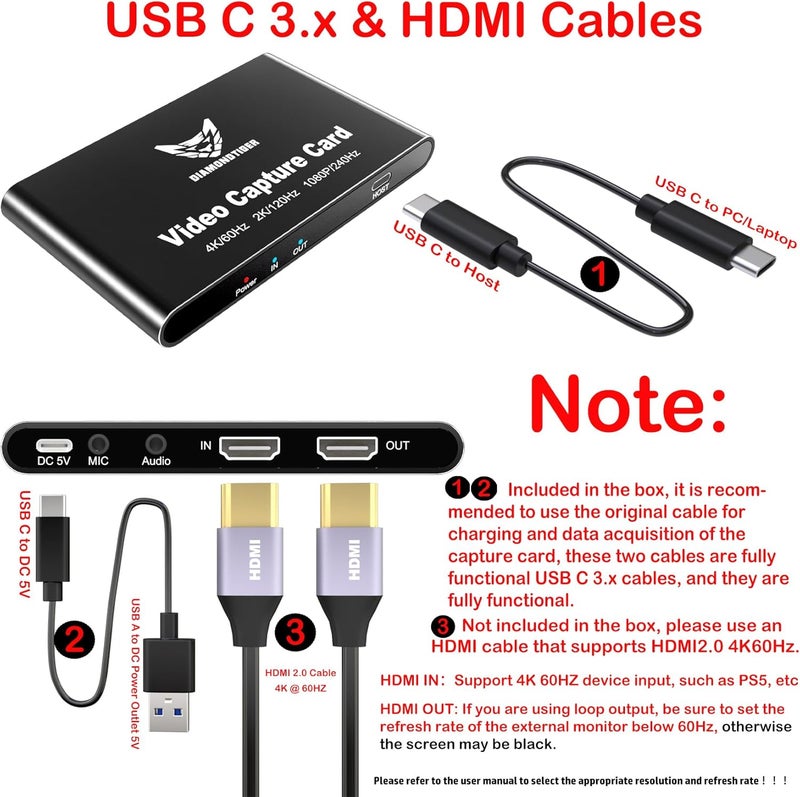 DiamondTiger HDMI Capture Card for Streaming and Recording - 4K@60HZ, 1080P@240HZ,HDR VRR Passthrough Near-Zero Latency Video Capture Card for PS5, Xbox Series X/S, Nintendo in OBS™, Twitch,YouTube - Image 2